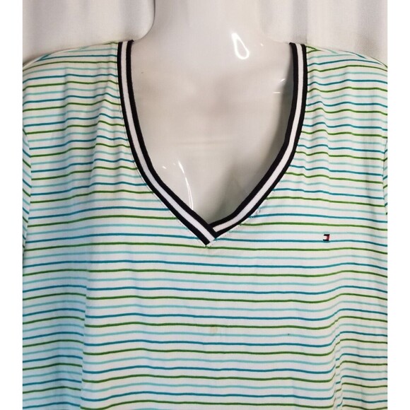 Tommy Hilfiger Women's Top Striped V-Neck Short Sleeve Classic Preppy SIZE XXL - Picture 3 of 6